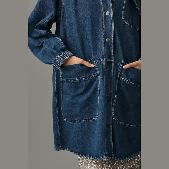 NEW Pilcro Sizes M, L Women's Utility Denim Long Chore Jacket - Denim Dark - Picture 4 of 6